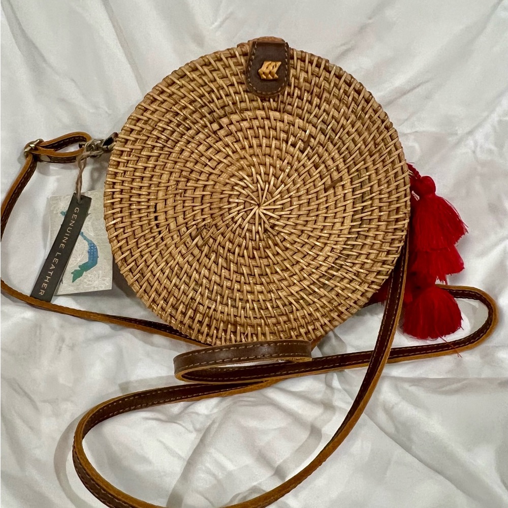100% Rattan Woven Round Shoulder Bag
